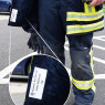 Feuerwehrjacke Etikett nah